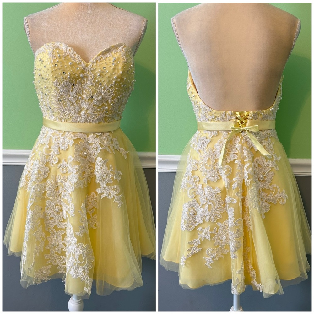 Alyce Short yellow corset style prom Ho/Co dress size 2